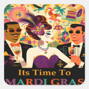 Pegatina Cuadrada Fiesta de Cóctel Mardi Gras de Mitad de Siglo