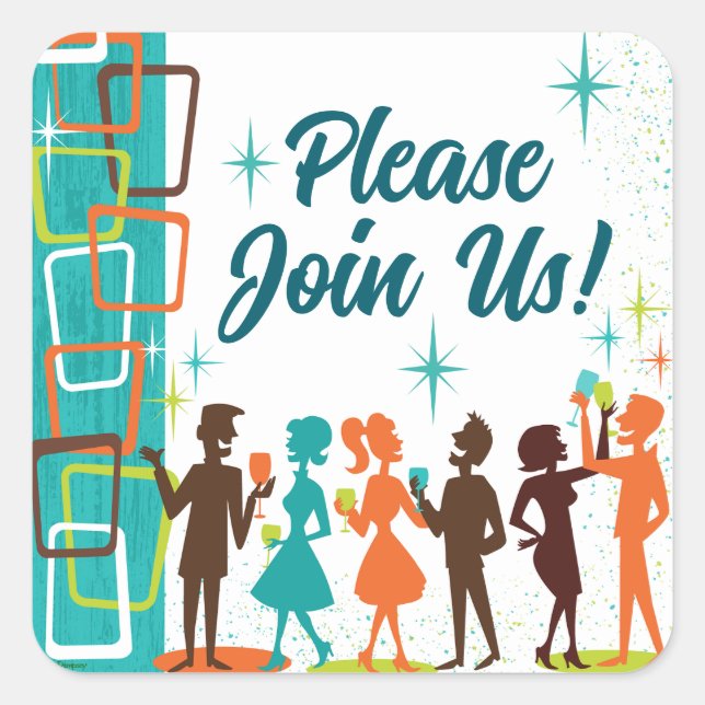 Pegatina Cuadrada Fiesta de compromiso de cócteles de estilo moderno (Anverso)