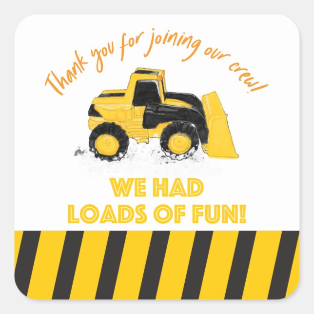 Pegatina Cuadrada Fiesta de Construcción Gracias Pegatinas (Anverso)