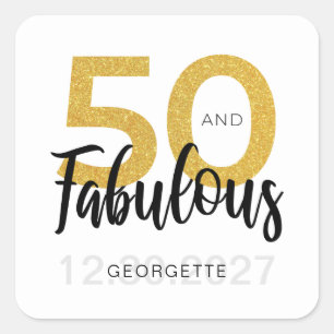 Pegatina Cuadrada Fiesta de Cumpleaños 50 Personalizada con Letra Fa