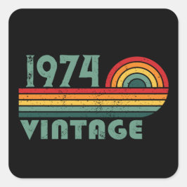 Pegatina Cuadrada Fiesta de cumpleaños 50 vintage personalizada