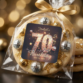 Pegatina Cuadrada Fiesta de cumpleaños 70 años con notas musicales y