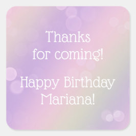 Pegatina Cuadrada Fiesta de cumpleaños Chica Rainbow Fairy Lights