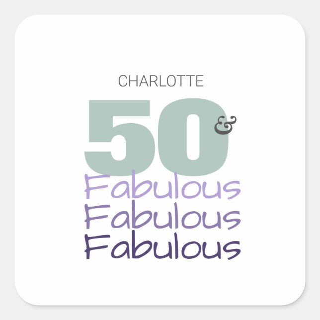 Pegatina Cuadrada Fiesta de cumpleaños cincuenta y fabulosa (Anverso)