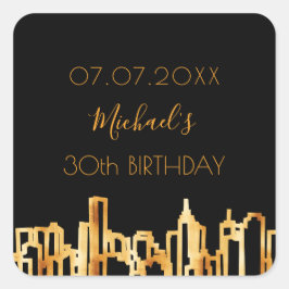 Pegatina Cuadrada Fiesta de cumpleaños ciudad de oro negro horizonte