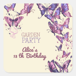 Pegatina Cuadrada Fiesta de cumpleaños con mariposas