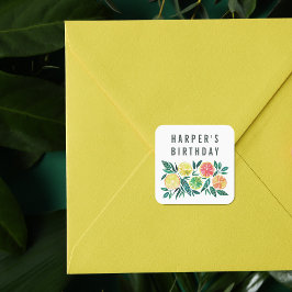 Pegatina Cuadrada Fiesta de cumpleaños con nombre personalizado de l