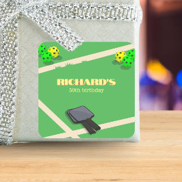 Pegatina Cuadrada Fiesta de cumpleaños con temas de pelota para depo