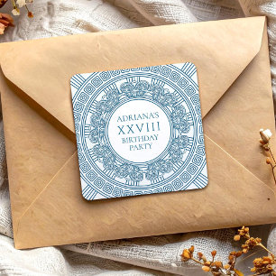 Pegatina Cuadrada Fiesta de cumpleaños con toga azul