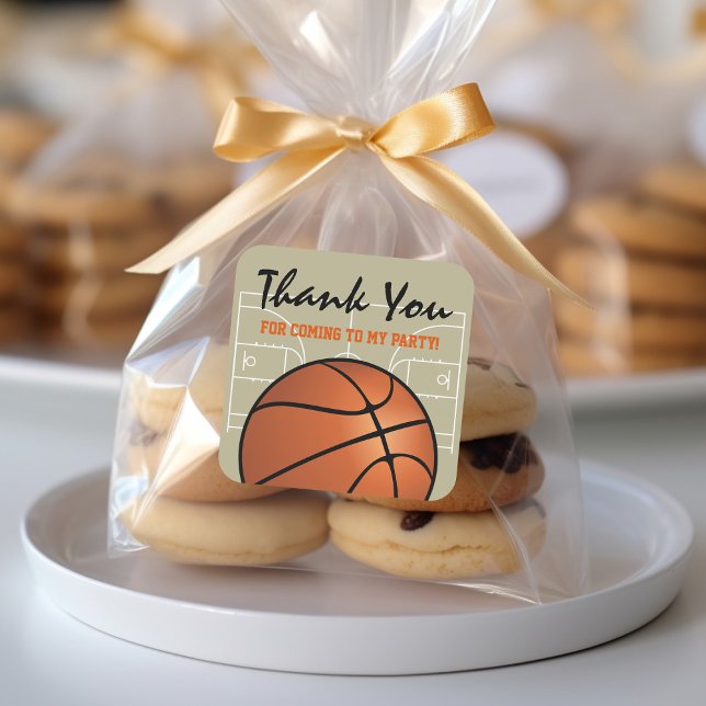 Pegatina Cuadrada Fiesta de Cumpleaños de Baloncesto para Niños (Subido por el creador)