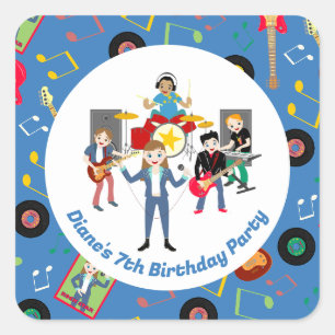 Pegatina Cuadrada Fiesta de cumpleaños de banda de Chica estrella de