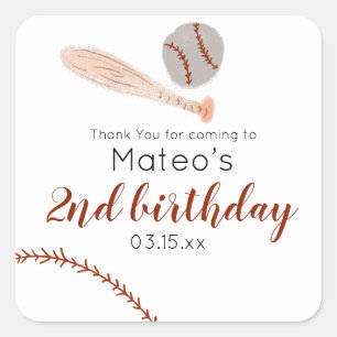 Pegatina Cuadrada Fiesta de cumpleaños de béisbol vintage minimalist
