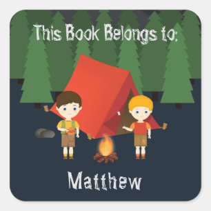 Pegatina Cuadrada Fiesta de cumpleaños de Camping