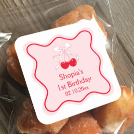 Pegatina Cuadrada Fiesta de cumpleaños de Cherry