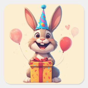 Pegatina Cuadrada 🐰 Fiesta de Cumpleaños de Conejito Adorable con R