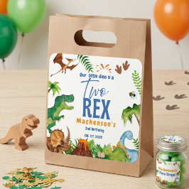 Pegatina Cuadrada Fiesta de cumpleaños de dinosaurio niño Dino Dos r