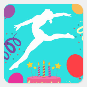 Pegatina Cuadrada Fiesta de cumpleaños de gimnasia