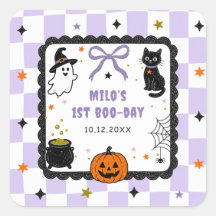 Fiesta de cumpleaños de Halloween de gingham púrpu
