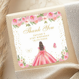 Pegatina Cuadrada Fiesta de cumpleaños de la princesa de brunette fl