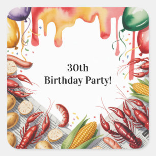 Pegatina Cuadrada Fiesta de Cumpleaños de Langostinos para Adultos