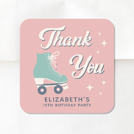 Pegatina Cuadrada Fiesta de cumpleaños de las niñas de patinaje sobr