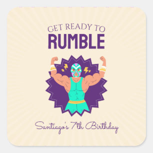 Pegatina Cuadrada Fiesta de cumpleaños de lucha libre retro