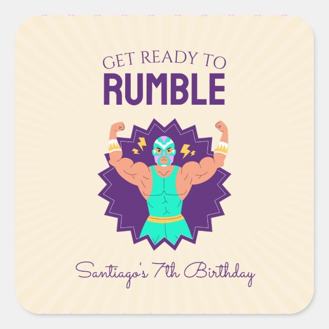 Pegatina Cuadrada Fiesta de cumpleaños de lucha libre retro (Anverso)