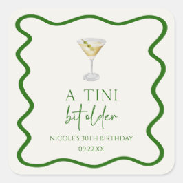 Pegatina Cuadrada Fiesta de cumpleaños de Martini, un poco más viejo