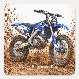 Pegatina Cuadrada Fiesta de cumpleaños de motocross para niños