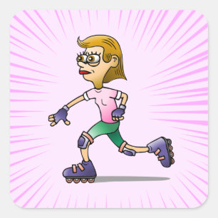 Pegatina Cuadrada Fiesta de cumpleaños de patinaje sobre patines ros