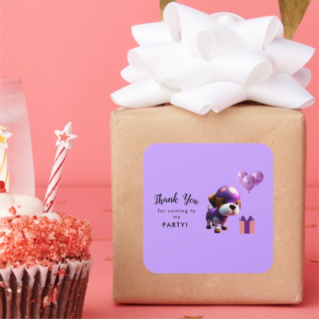 Pegatina Cuadrada Fiesta de cumpleaños de perros adorables y adorabl (Fiesta)