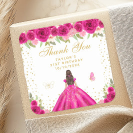 Pegatina Cuadrada Fiesta de cumpleaños de Princesa Princesa de brune