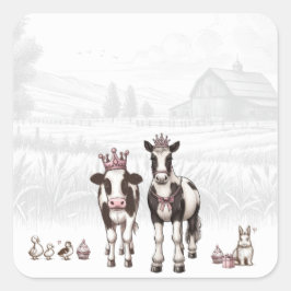 Pegatina Cuadrada Fiesta de cumpleaños de Princess Animals