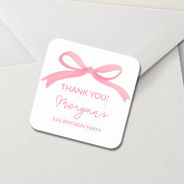 Pegatina Cuadrada Fiesta de cumpleaños de Rubor Pink Bow