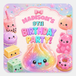 Pegatina Cuadrada Fiesta de Cumpleaños de Squishies de Dumpling con