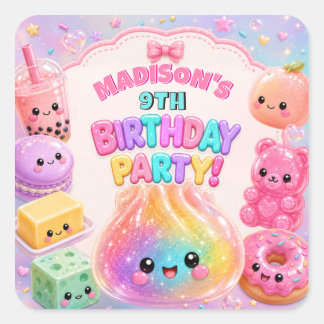 Pegatina Cuadrada Fiesta de Cumpleaños de Squishies de Dumpling con