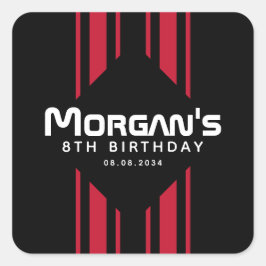 Pegatina Cuadrada Fiesta de cumpleaños de Stripe de Coche Red Black