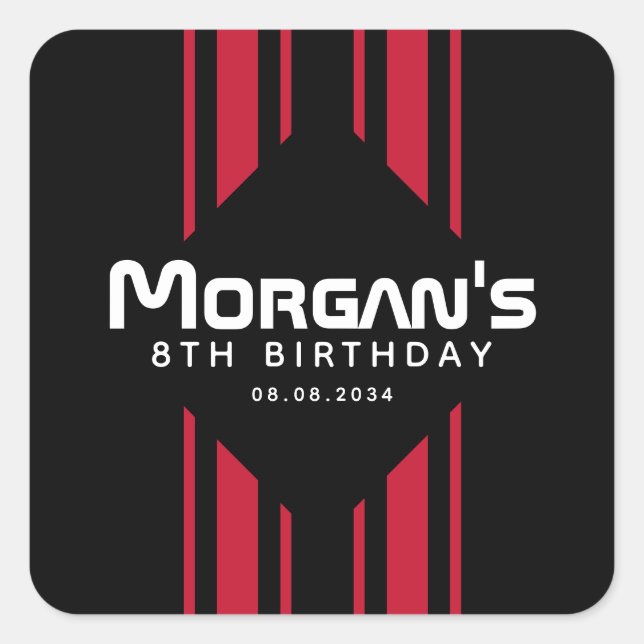 Pegatina Cuadrada Fiesta de cumpleaños de Stripe de Coche Red Black  (Anverso)