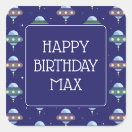 Pegatina Cuadrada Fiesta de cumpleaños de UFO Space