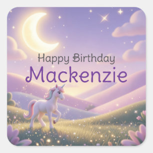 Pegatina Cuadrada Fiesta de Cumpleaños de Unicornio Celestial
