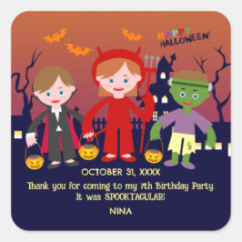 Pegatina Cuadrada Fiesta de cumpleaños del Chica de disfraces de Hal