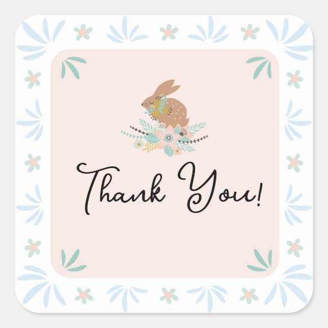 Pegatina Cuadrada Fiesta de cumpleaños del conejo Bunny Animal lindo (Anverso)