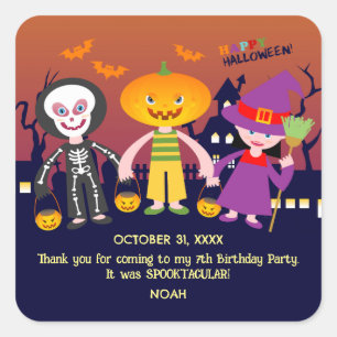 Pegatina Cuadrada Fiesta de cumpleaños del disfraz de Halloween