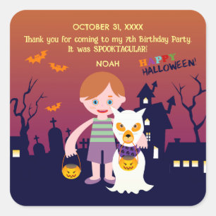 Pegatina Cuadrada Fiesta de cumpleaños del disfraz de Halloween
