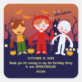 Pegatina Cuadrada Fiesta de cumpleaños del disfraz de Halloween