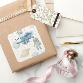 Pegatina Cuadrada Fiesta de cumpleaños del espacio cósmico | Cohetes