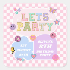 Pegatina Cuadrada Fiesta de cumpleaños del Fiesta Preppy Varsity
