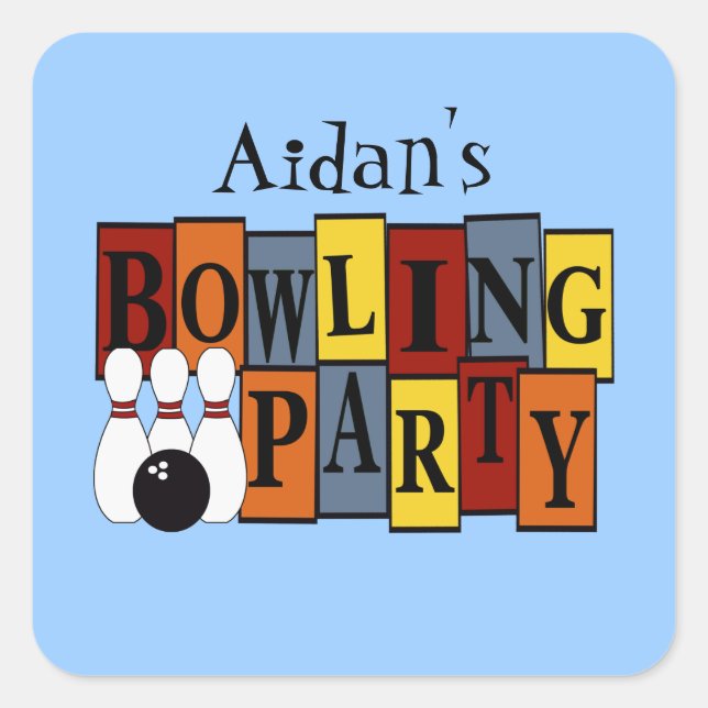 Pegatina Cuadrada Fiesta de cumpleaños del Personalizado Bowling de  (Anverso)