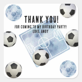 Pegatina Cuadrada Fiesta de cumpleaños del primer año de fútbol