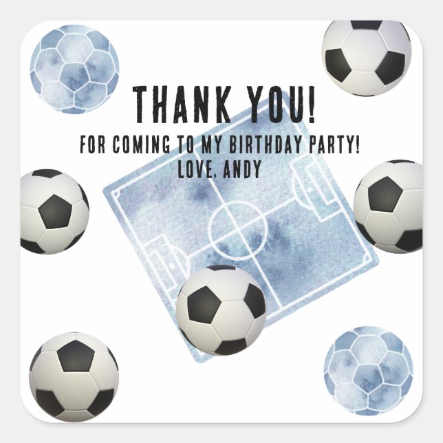 Pegatina Cuadrada Fiesta de cumpleaños del primer año de fútbol (Anverso)